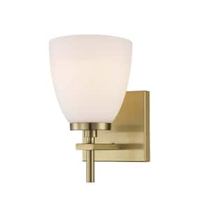 Oxnard 1-Light Antique Gold Wall Sconce with Frosted Glass