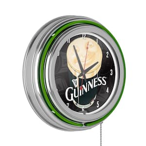 Guinness Green Smiling Pint Lighted Analog Neon Clock