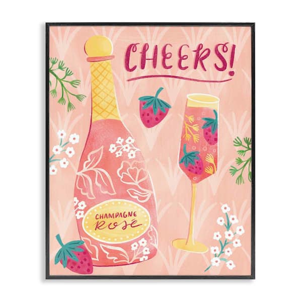 Stupell Industries Floral Rose Champagne by Natalie Miles Black Framed Food Giclee Art Print 14 in. x 11 in.