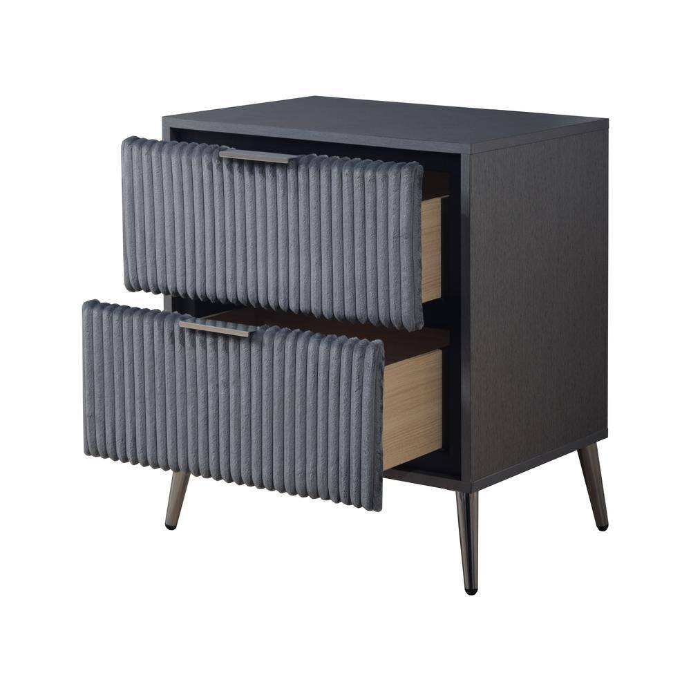 Gray MDF and Paper Laminate 2-Drawer Nightstand