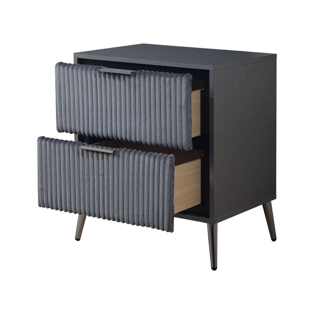 Gray MDF and Paper Laminate 2-Drawer Nightstand