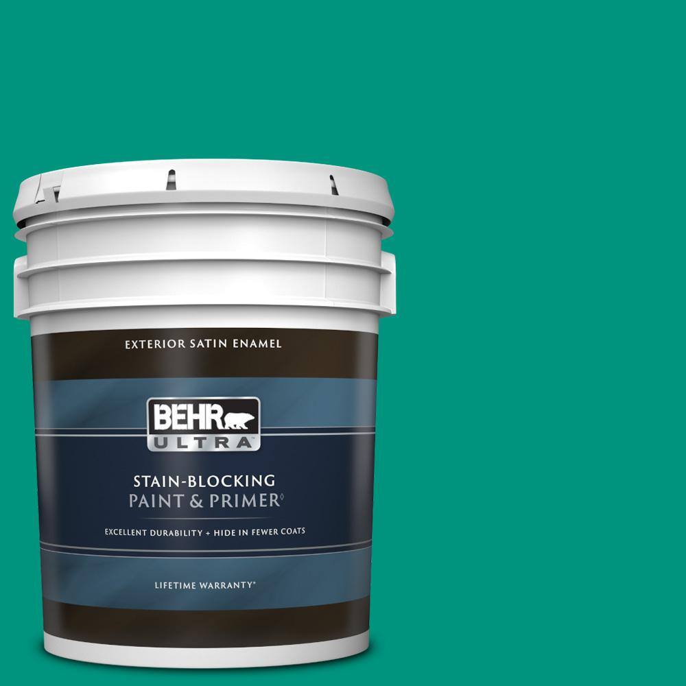 BEHR ULTRA 5 gal. SG480 Aqua Waters Satin Enamel Exterior Paint