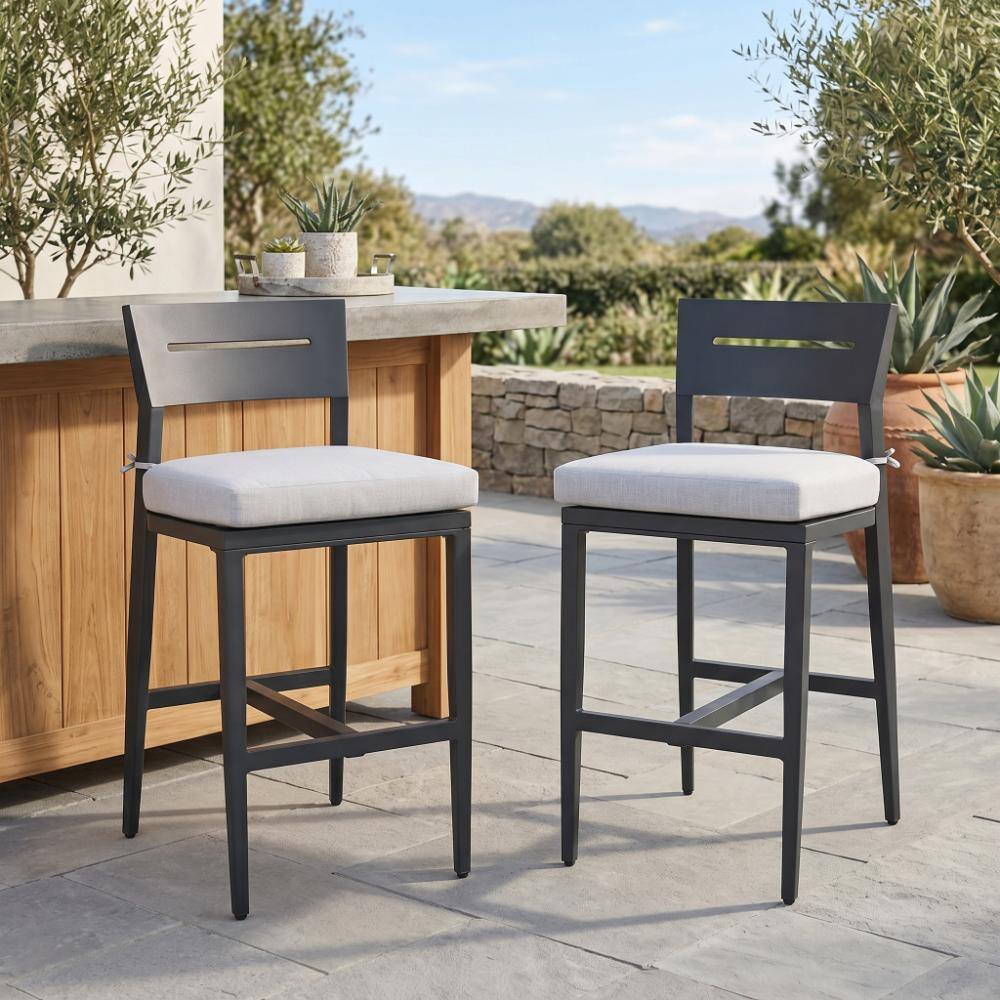 29.5 Inch Black Outdoor Bar Stools Set of 2 Aluminum Frame with Backrest Footrest and Cushion price history on PriceWatchPro