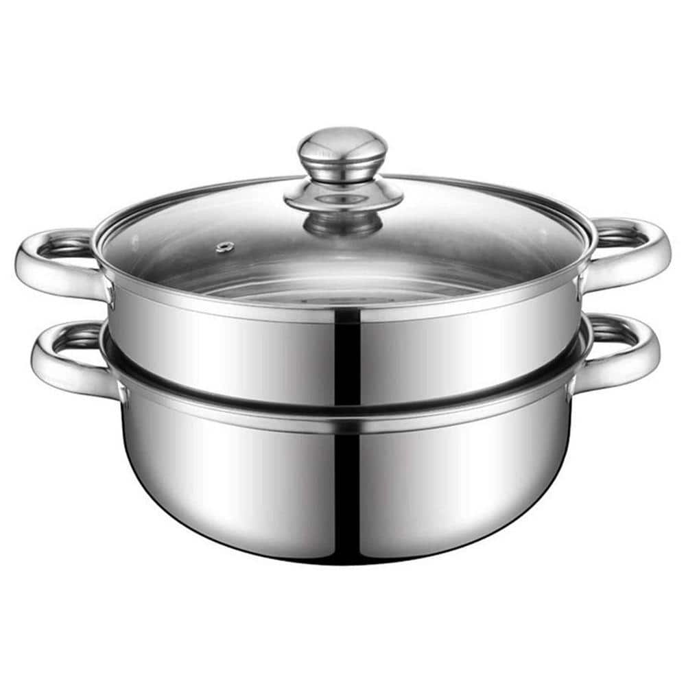 2-Tier 18/8 Stainless Steel Steamer Pot with Glass Lid