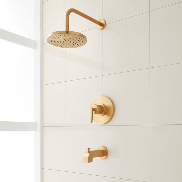 SIGNATURE HARDWARE Drea Single Handle 1-Spray Shower Faucet 1.8 GPM with Pressure Balanced in. Brushed Gold