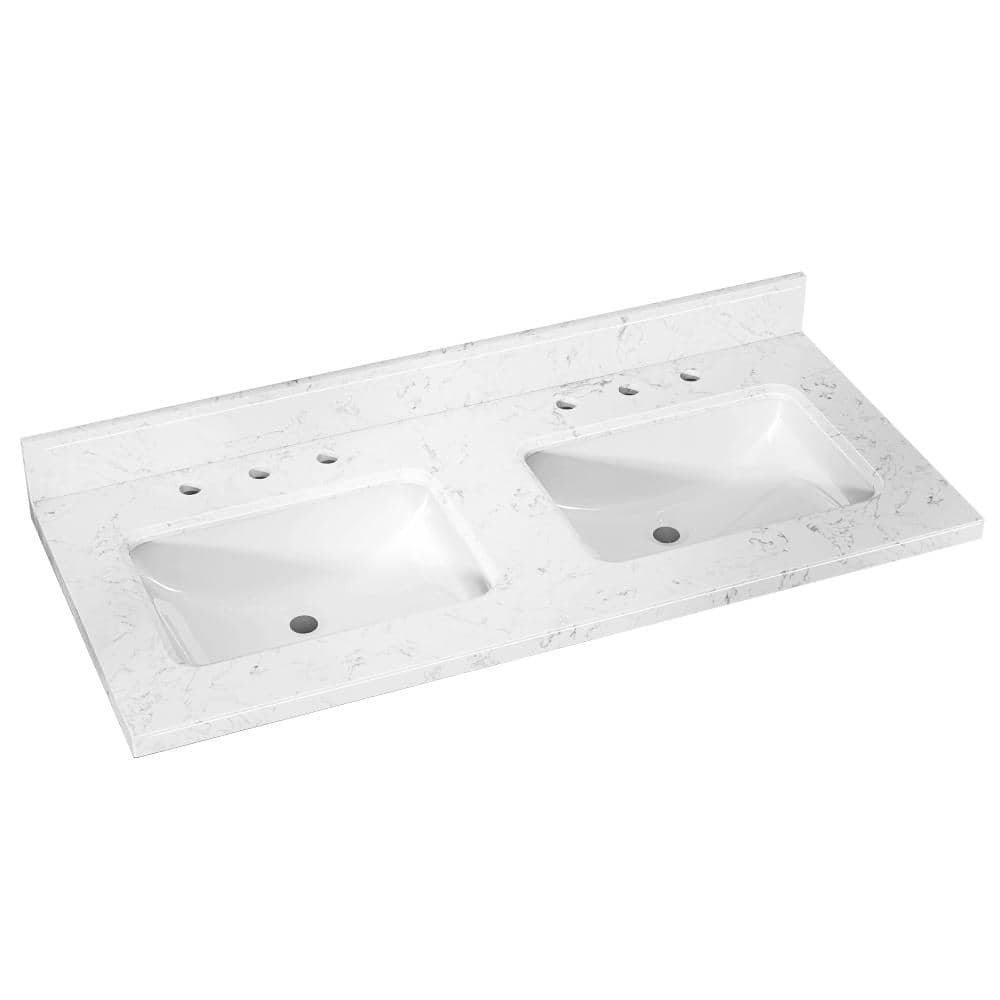 BENTO 48 in. W x 22 in. D Engineered Stone Carrara White Double Sink Bathroom Vanity Top with 4 in. Backsplash price history on PriceWatchPro
