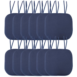 Honeycomb Memory Foam Square 16 in. x 16 in. Non-Slip Back Chair Cushion with Ties (12-Pack), Navy