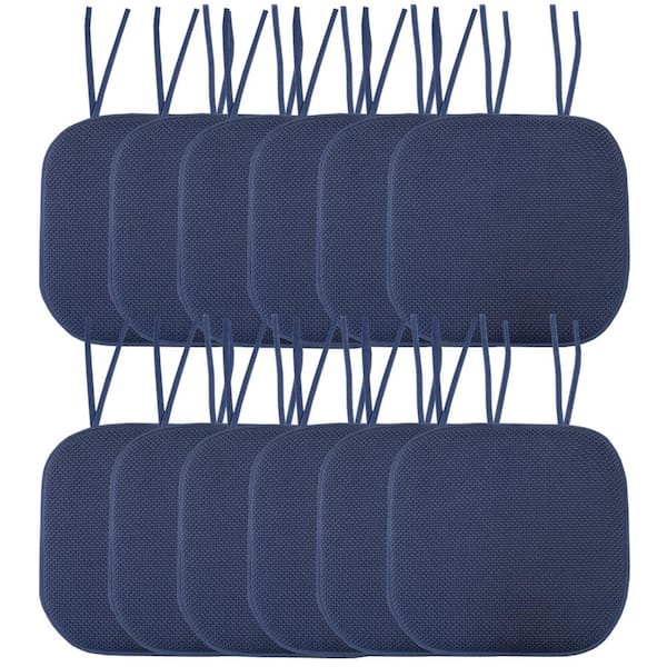 Sweet Home Collection Honeycomb Memory Foam Square 16 in. x 16 in. Non-Slip Back Chair Cushion with Ties (12-Pack), Navy