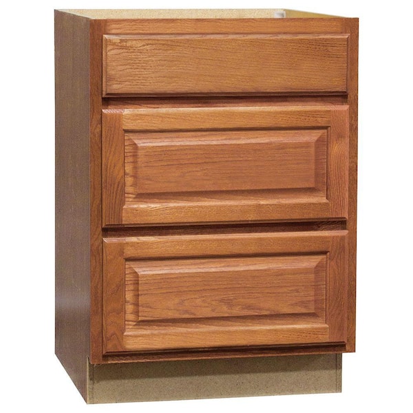 Hampton Bay Hampton 24 in. W x 24 in. D x 34.5 in. H Assembled Drawer Base Kitchen Cabinet in Medium Oak with Drawer Glides