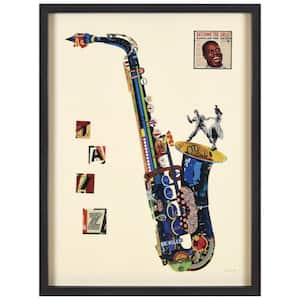 "Saxphone" Dimensional Collage Framed Culture Graphic Art Under Glass Wall Art Print, 25 in. x 48 in.