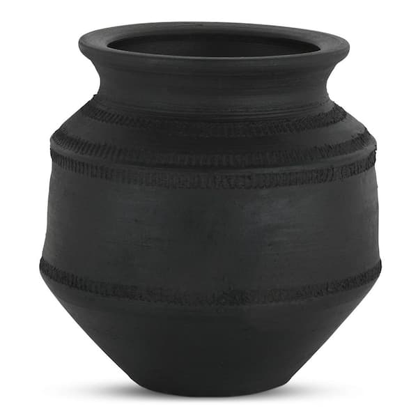 Malric 8 in. Black Terracotta Round Decorative Vessel