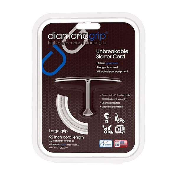 Large Grip with 92 in by 3.2 mm Unbreakable Gas Engine Pull Starter Recoil Replacement Cord Kit with Silver & Black Grip