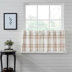 Wheat Plaid 36 in. W x 24 in. L Light Filtering Tier Window Panel in Golden Tan Soft White Pair