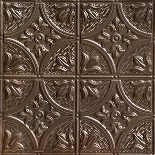 FROM PLAIN TO BEAUTIFUL IN HOURS Tiptoe Bronze 2 ft. x 2 ft. Decorative Lay-in Tin Ceiling Tile (48 sq. ft./Case)