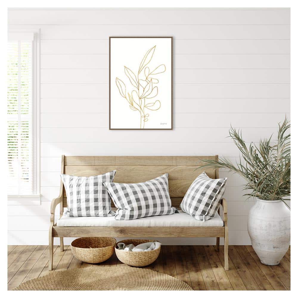 Large Gold Botanical Abstract Canvas Print with Bronze Frame