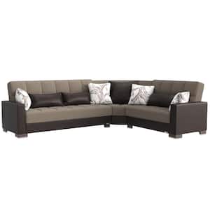 Basics Collection 3-Piece 108.7 in. Chenille Convertible Sofa Bed Sectional 6-Seater With Storage, Beige