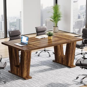 Capen 62.99 in. Rectangular Brown Wood Conference Room Table for 6, Meeting Computer Desk for Office