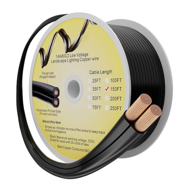 Vrbgify 14/2 Low Voltage Landscape Wire 150 ft. 14-Gauge 2-Conductor Stranded Grounded Direct Burial UV Resistant OFC