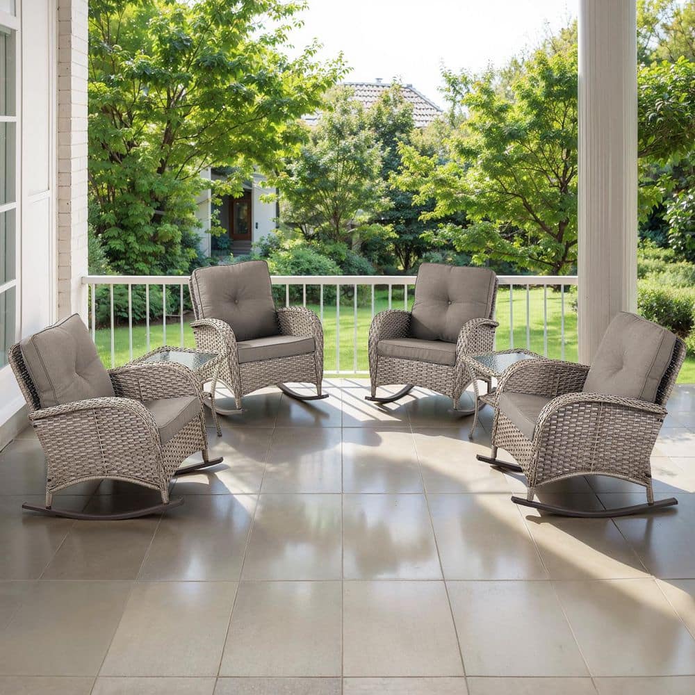 PlainCurve 6-Piece Gray Wicker Patio Conversation Set with Gray Cushions and Side Tables price history on PriceWatchPro