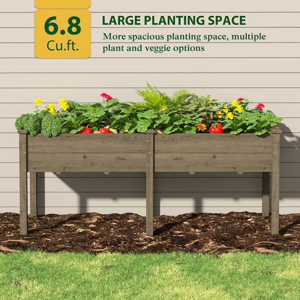 72 in. L x 24 in. W x 30 in. H Cedar Wood Raised Garden Bed Elevated Planter Box with 2-Planting Areas, Brown