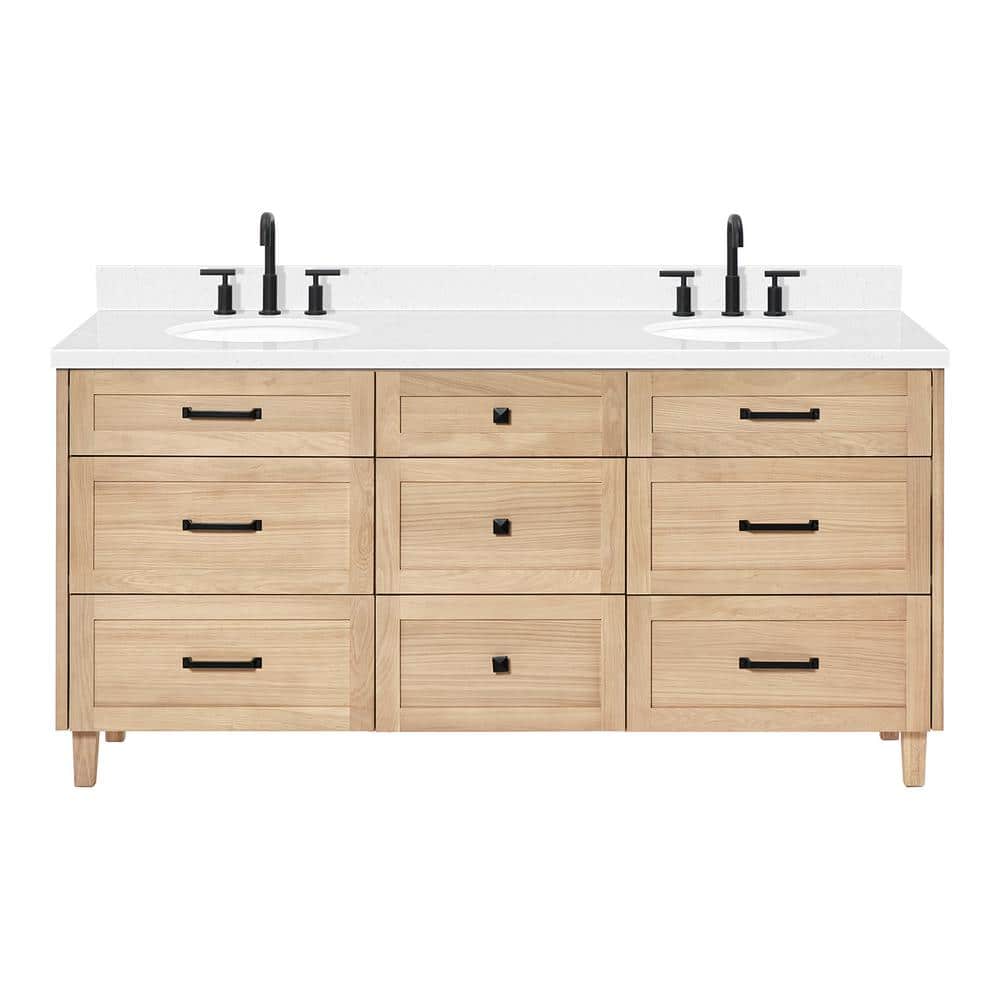 Monroe 72" Oak Double Sink Vanity with Carrara Quartz Top