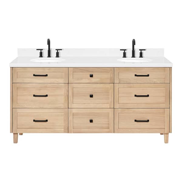 Monroe 72 in. W x 22 in. D x 36 in. H Double Oval Sink Bath Vanity in Oak with Carrara White Quartz Top