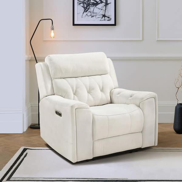 Korlan Beige Microfiber Power Recliner with Power Headrest, Hidden Arms Cup Holders and Charging Ports
