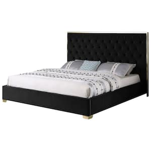 Demarcus Black/Gold California King Velour Upholstered Bed