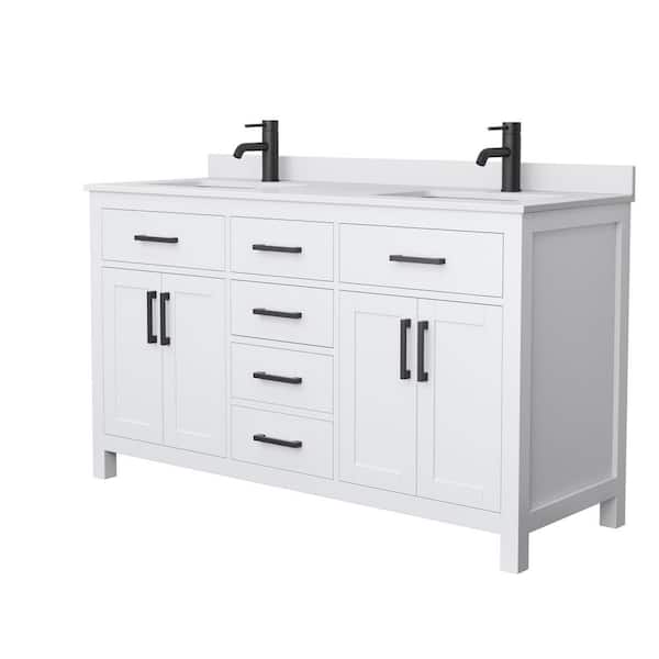 Wyndham Collection Beckett 60 in. W x 22 in. D x 35 in. H Double Sink Bath Vanity in White with White Cultured Marble Top
