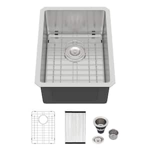 15 in. Undermount Single Bowl 16-Gauge Stainless Steel Kitchen Bar Sink RV Sink with Bottom Grid and Drain