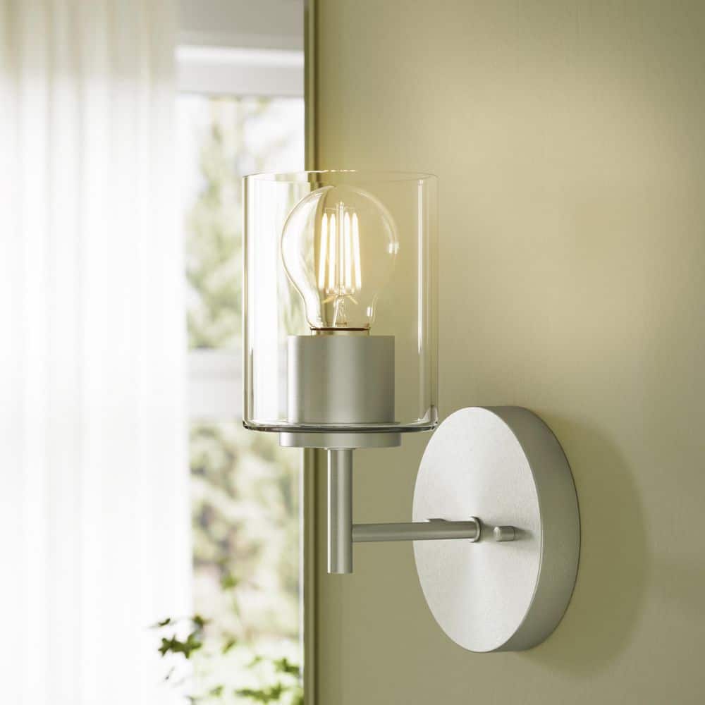 Replay 5.125 in. 1-Light Brushed Nickel Vanity Light with Clear Glass Shade price history on PriceWatchPro