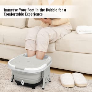 Foldable Foot Spa Bath Motorized Massager with Bubble Red Light Timer Heat in Grey