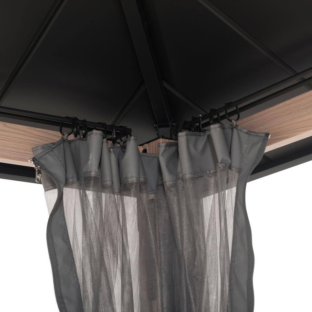 Black Steel 10x12 Hardtop Gazebo with Netting and LED Lights