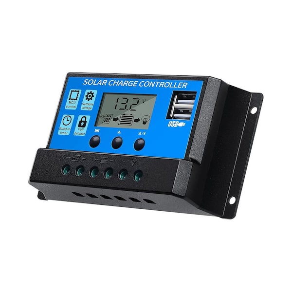 12/24-Volts 30-Amps Solar Charge Controller PWM Solar Panel Regulator with Adjustable LCD Display Dual USB Port, Timer