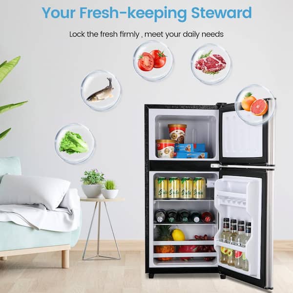 3.5 cu. ft. Mini Refrigerator in Silver with Freezer, 2-Door, 7 Level Thermostat and Removable Shelves