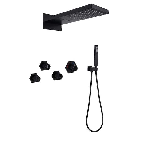 2-Spray 22 in. Dual Shower Head Flush-Mounted Fixed Handheld Shower Head 2.5 GPM in Matte Black(Rough-in Valve Included)