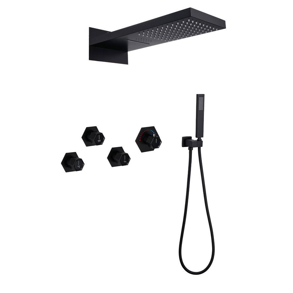 Matte Black Stainless Steel Dual Rain Shower System with Bluetooth Speaker