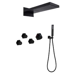 2-Spray 22 in. Dual Shower Head Flush-Mounted Fixed Handheld Shower Head 2.5 GPM in Matte Black(Rough-in Valve Included)