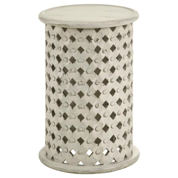 Benjara 16 in. Ivory Round Wood End/Side Table with Wooden Frame