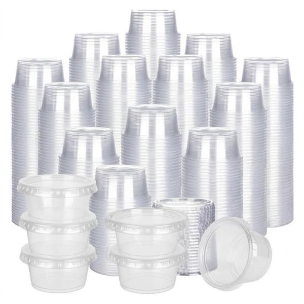 400-Pack 2 oz. Clear Plastic Food Storage Portion Cups with Lids for Condiments, Jello Shots, Sauces, Snacks