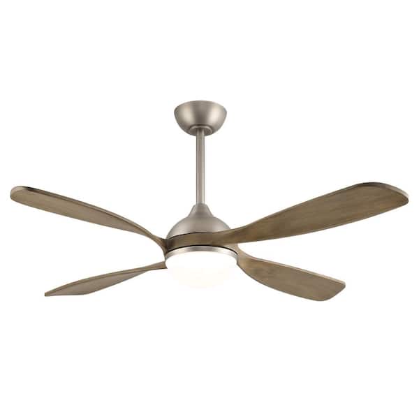 MLiAN 54 in. Nickel And Dark Wood Grain 4-Blade Smart Standard Indoor Ceiling Fan With Remote Control And Light Kit Included