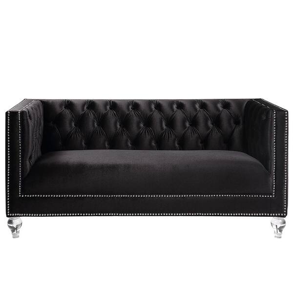 Acme Furniture Heibero 35 in. Black Velvet 3-Seat Loveseat 56996 - The ...