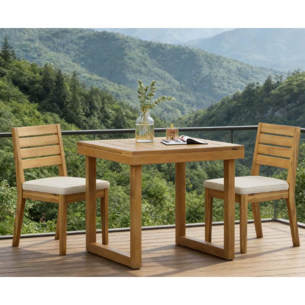 MiniEpic Teak Acacia Wood Outdoor Dining Chair Armless with Beige