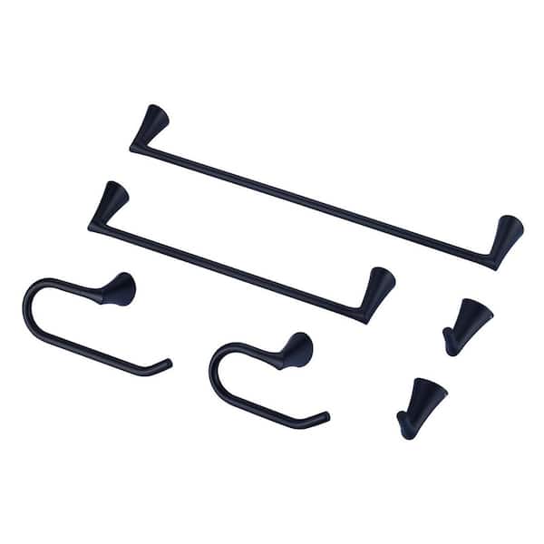 6-Piece Bath Hardware Set with Towel Bar, Toilet Paper Holder and Towel Hook in Matte Black