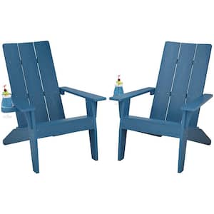 Oversize Modern Navy Plastic Outdoor Patio Adirondack Chair with Cup Holder (2-Pack)