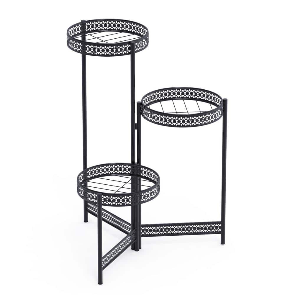 27.6 in. x 20.9 in. Indoor Metal Plant Stand 3-Potted Display Holder 4-Tier