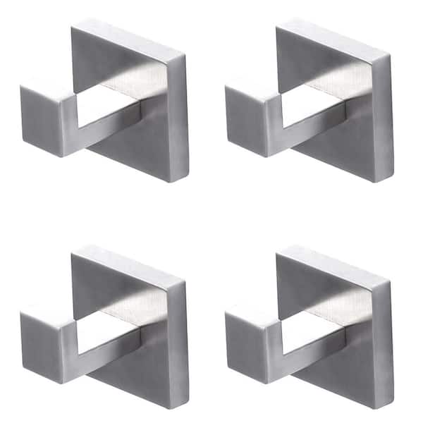 Square Stainless Steel Bath Hardware Accessory Wall Mount J-Hook Robe/Towel Hook in Brushed Nickel (4-Pack)