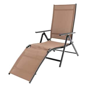 Brown Textilene Adjustable Outdoor Lounge Chaise with a Back Reclining Chair