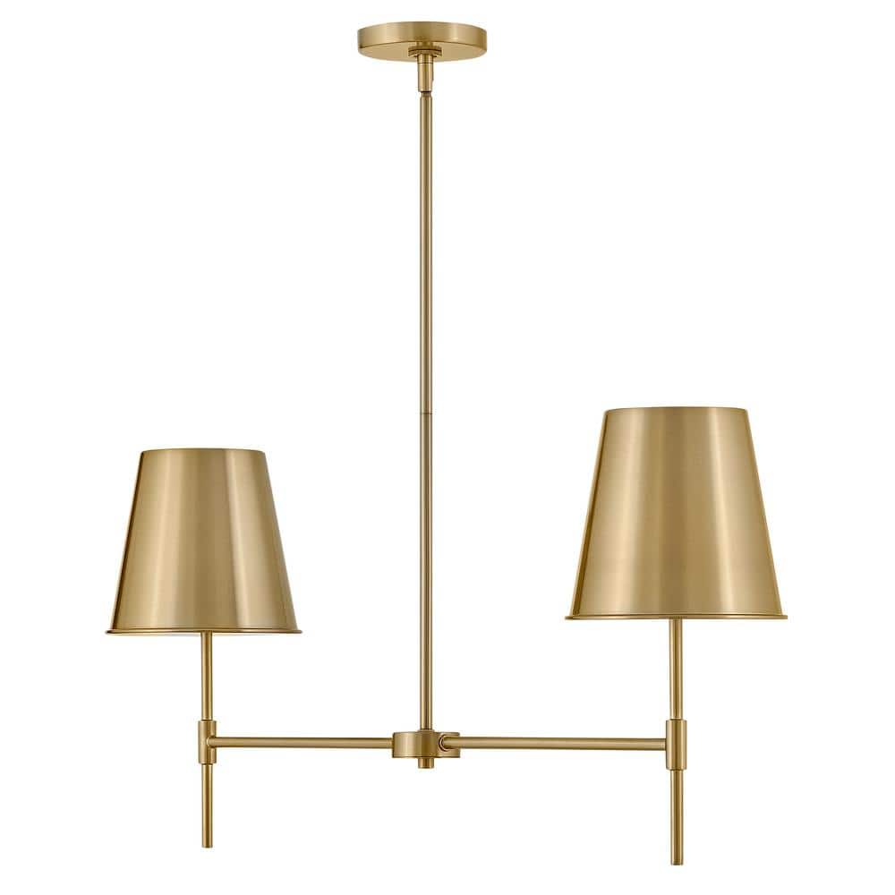 Lacquered Brass 2-Light Drum Chandelier with Metal Shades