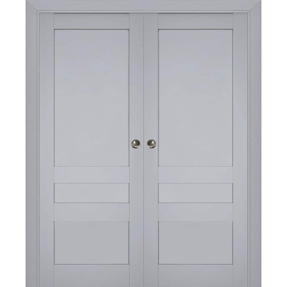 Assemble Required 60 in. x 96 in. 2-Panel Matte Grey Finished Solid Wood Sliding Door with Hardware price history on PriceWatchPro